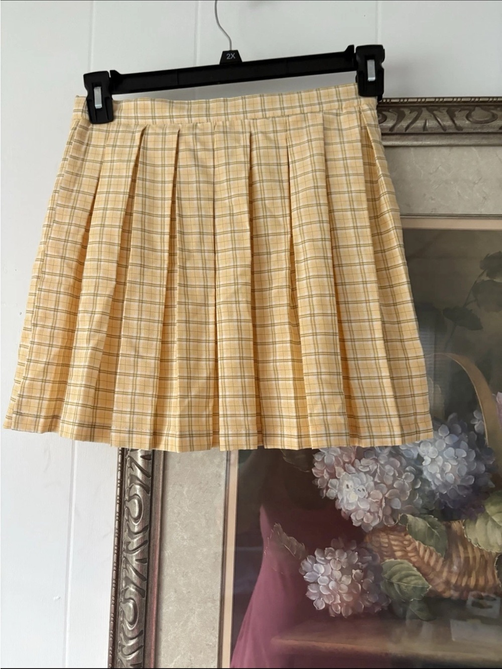 Pleated Yellow Plaid Mini Skirt - Unbranded